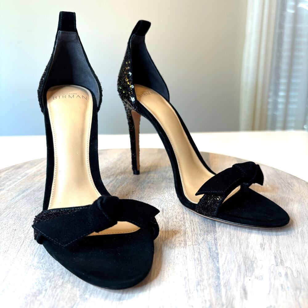 Alexandre Birman Clarita Black Suede Bow Sequin Stiletto Heels EU 38 US 8